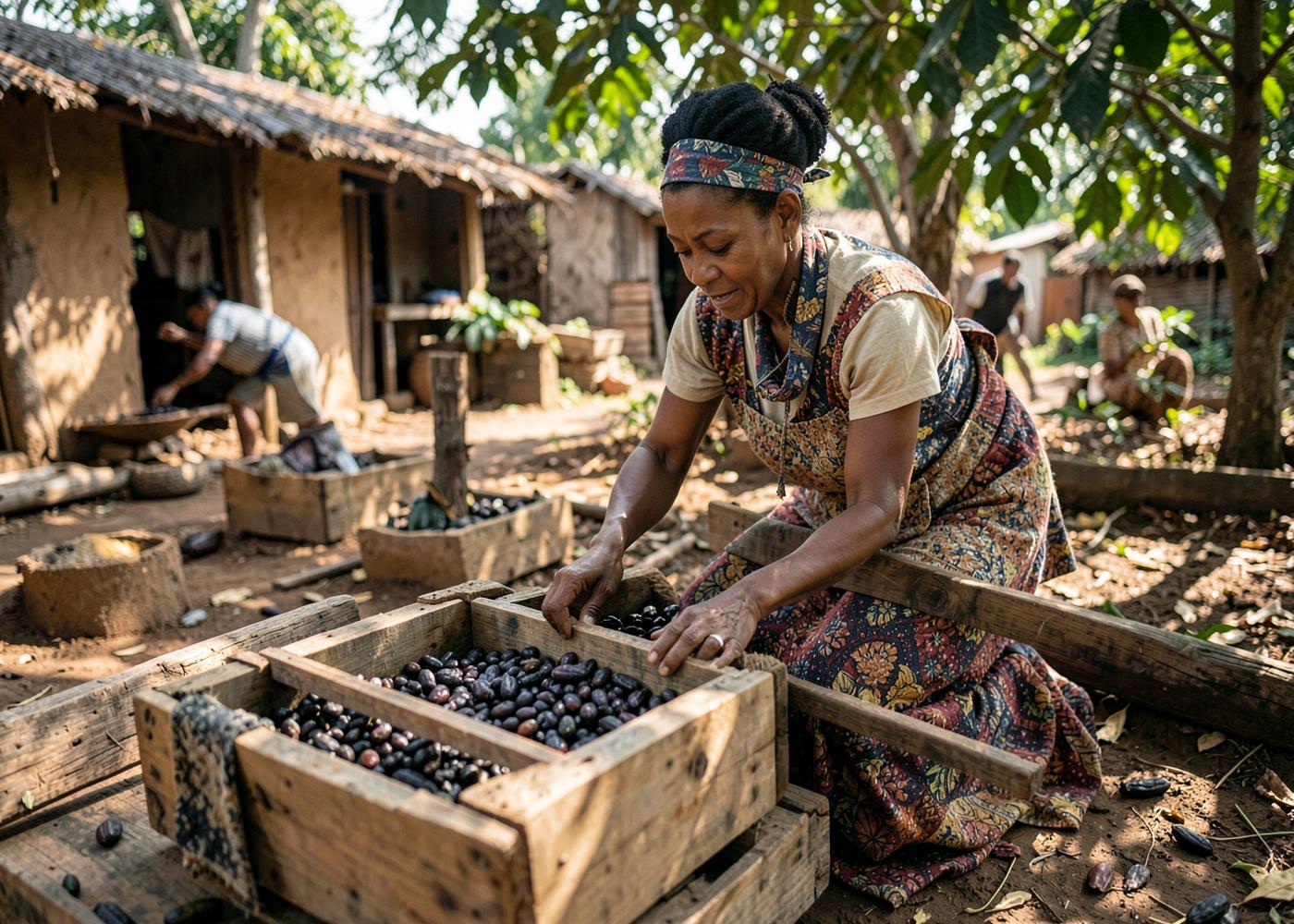 Doña Mercedes & her neighbours on their cacao farm in Duarte province
